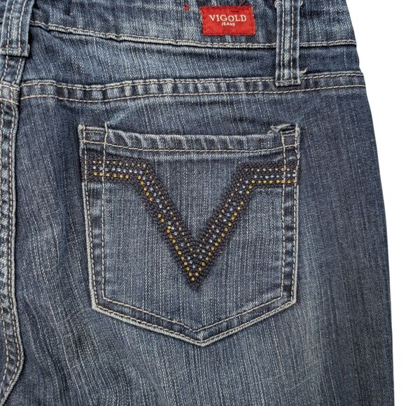 Vigoss Boot Cut Jeans Juniors Size 9 Blue Denim Rhinestone Pockets - Picture 7 of 16